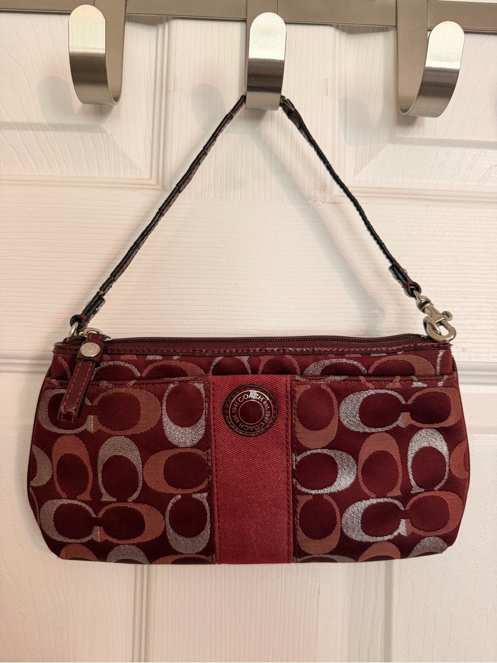 Vintage Coach Y2K Burgundy Signature Demi Baguette Small Shoulder Bag